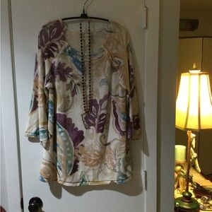 Chicos sweater with matching purple necklace